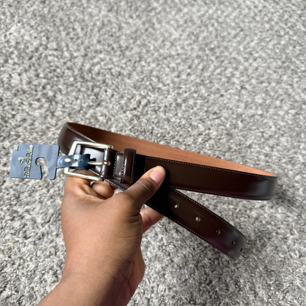 Brooks Brothers Brown Gold tone Made in Italy Genuine Leather Belt Size 36 NEW